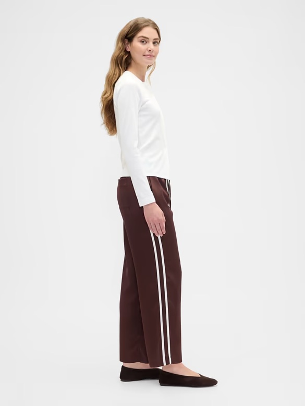 GAP Factory Dark Brown Satin Straight-Leg Crop Pants